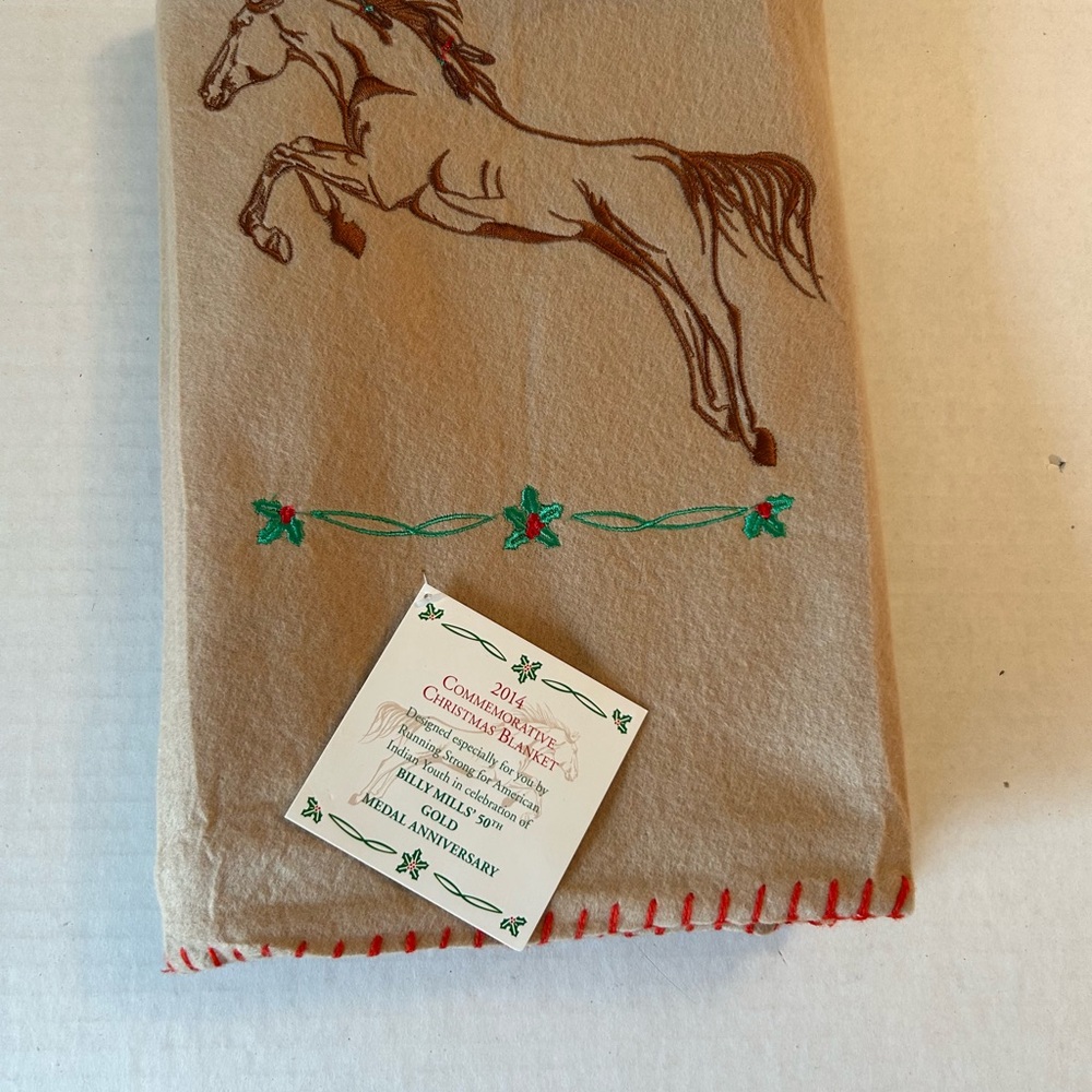 Horse Embroidered Tan Commemorative Christmas blanket
